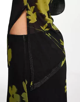 Зеленый и черный топ-бандо из сетки с цветочным принтом ASOS DESIGN