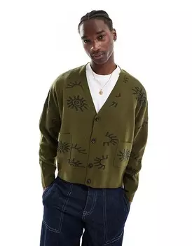 Зеленый кардиган оверсайз с контрастным принтом и укороченным кроем ASOS DESIGN