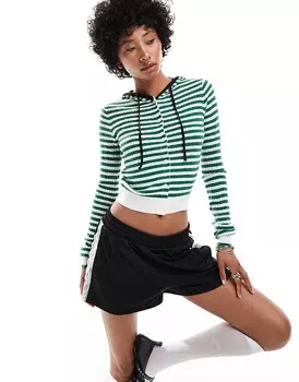 Зеленый кардиган с капюшоном и полосатыми пуговицами Urban Revivo