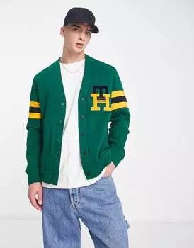 Зеленый кардиган с монограммой и логотипом Tommy Hilfiger