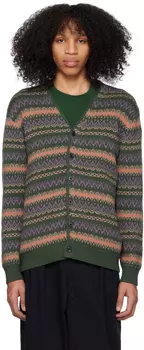 Зеленый кардиган с жаккардовым узором BEAMS PLUS