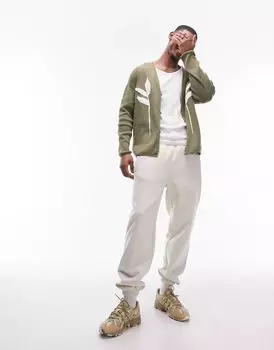 Зеленый кардиган Topman с цветочной вышивкой