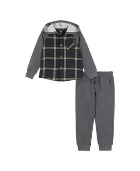 Зеленый клетчатый фланелевой комплект на пуговицах с капюшоном и капюшоном для больших мальчиков (для малышей/детей) Andy & Evan, зеленый