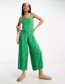 Зеленый комбинезон-кюлот с цветочным принтом и бретелями ASOS