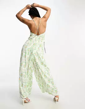 Зеленый комбинезон с кружевными бретелями на спине Glamorous Petite