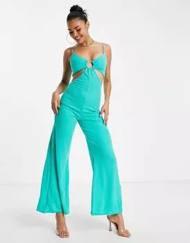 Зеленый комбинезон в рубчик с вырезами на бретельках и вырезами ASOS DESIGN ASOS DESIGN