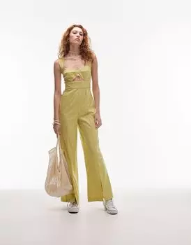 Зеленый комбинезон в зеленую клетку с вырезами Topshop