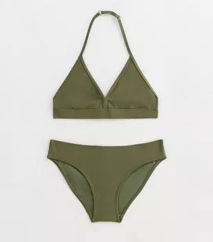 Зеленый комплект бикини с треугольными чашечками для девочек New Look, оливковый