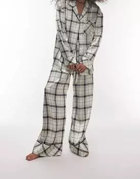 Зеленый комплект из атласной рубашки с окантовкой и брюк в клетку Topshop