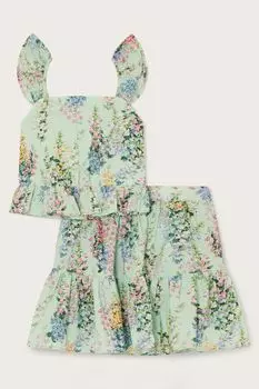 Зеленый комплект с рюшами и юбкой с растительным мотивом Monsoon, зеленый