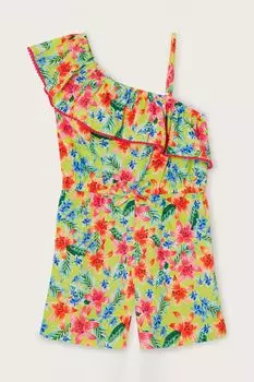 Зеленый короткий комбинезон на одно плечо с тропическими мотивами Monsoon, зеленый