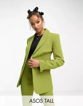 Зеленый костюмный пиджак в стиле 70-х с одной пуговицей ASOS Tall