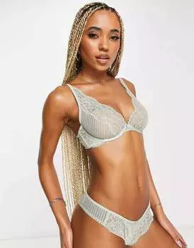 Зеленый кружевной бюстгальтер с глубоким вырезом без подкладок Hunkemoller Bliss