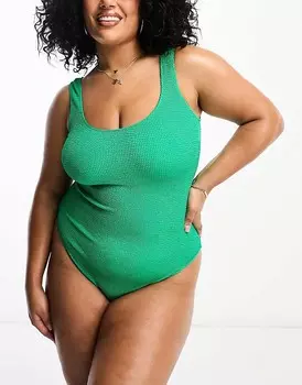 Зеленый купальник ASOS DESIGN Curve с оборками и круглой спинкой