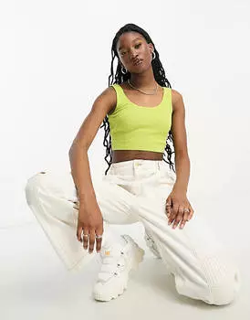 Зеленый лаймовый укороченный вязаный топ с овальным вырезом ASOS DESIGN