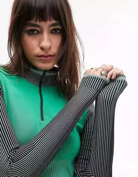 Зеленый лыжный базовый слой Topshop Sno с цельной молнией и вставками