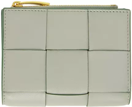 Зеленый маленький кошелек на двойной молнии с кассетой Bottega Veneta