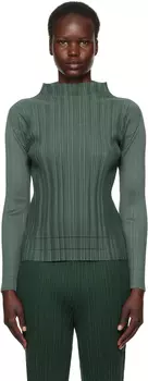 Зеленый мягкий плиссированный топ PLEATS PLEASE ISSEY MIYAKE, Steel green