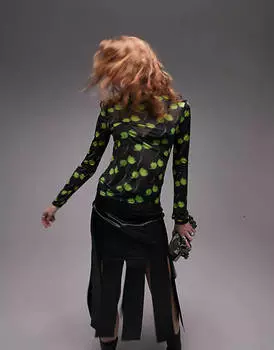 Зеленый мульти-топ с высоким воротником и принтом Topshop