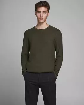 Зеленый мужской свитер с круглым вырезом Jack & Jones, зеленый