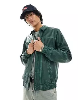 Зеленый объемный бомбер со швами из натуральной кожи ASOS DESIGN
