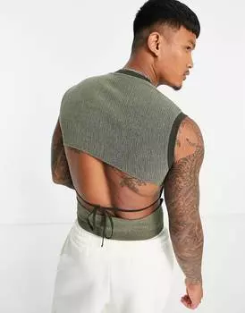 Зеленый облегающий жилет с вырезом на спине и завязками ASOS DESIGN