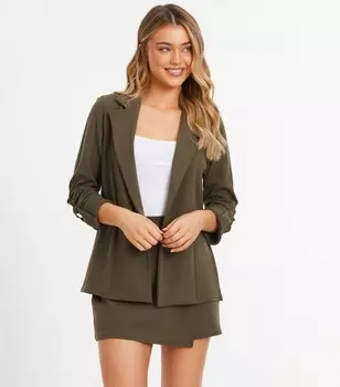 Зеленый пиджак цвета хаки с рюшами и водопадом QUIZ QUIZ, хаки
