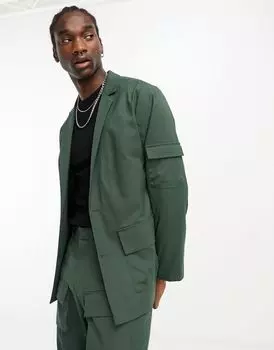 Зеленый пиджак-карго с карманами ASOS DESIGN