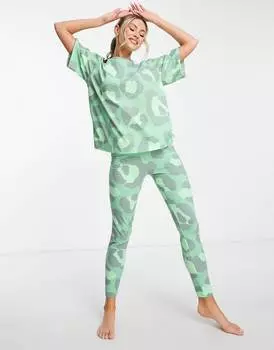 Зеленый пижамный комплект с футболкой и леггинсами ASOS DESIGN