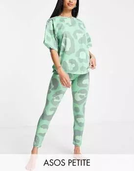 Зеленый пижамный комплект с крупной футболкой и леггинсами ASOS DESIGN Petite