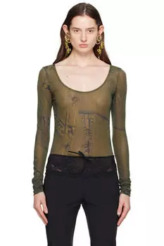 Зеленый принтованный боди Blumarine