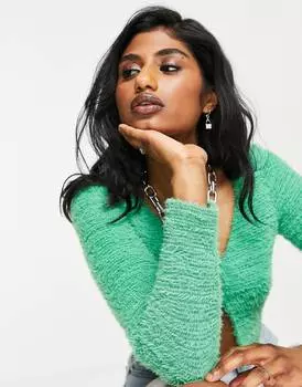 Зеленый пушистый кардиган на пуговицах ASOS DESIGN