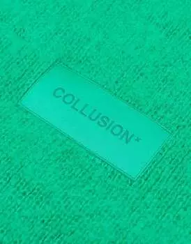 Зеленый пушистый вязаный шарф унисекс с логотипом COLLUSION