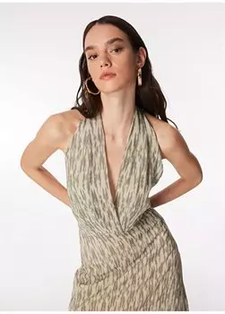 Зеленый разноцветное женское платье А-образной формы с v-образным вырезом F4SL-ELB0691 Fabrika, зеленый