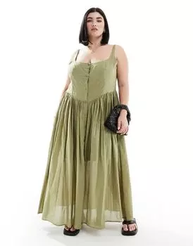 Зеленый сарафан миди для пикника из вуали ASOS DESIGN Curve