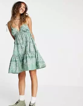 Зеленый сарафан с открытой спиной Topshop Paisley