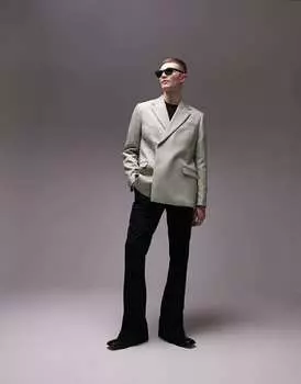 Зеленый саржевый блейзер с запахом Topman