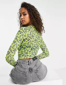 Зеленый сетчатый топ с длинными рукавами Urban Revivo