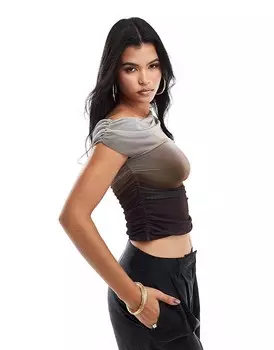 Зеленый сетчатый топ с открытыми плечами Kaiia