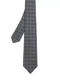 Зеленый шелковый галстук с геометрическим узором Kiton