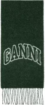 Зеленый шерстяной шарф с бахромой GANNI