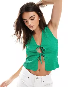 Зеленый структурированный топ с завязкой спереди ASOS DESIGN