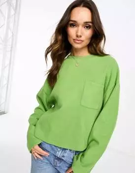 Зеленый супермягкий свитер оверсайз с карманом ASOS