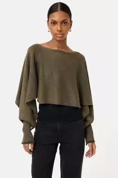 Зеленый свитер из чистого льна и пончо Jigsaw, зеленый