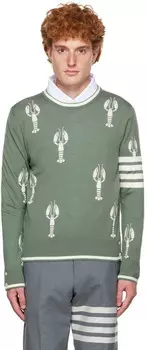 Зеленый свитер с 4 полосками \лобстер\"" Thom Browne