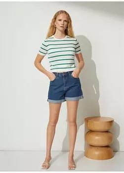 Зеленый свитер с круглым вырезом в узкую полоску для женщин People By Fabrika