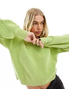 Зеленый свитер с нашивкой и объемными рукавами ASOS DESIGN
