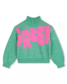 Зеленый свитер с высоким воротником для девочки Billieblush