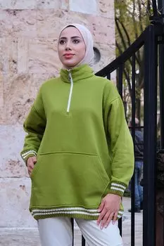 Зеленый свитер в полоску на молнии спереди Locco, зеленый