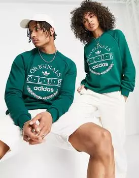 Зеленый свитшот adidas Originals 'Sports Resort' Club с графикой спереди